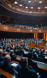 the president delivers a speech in front of a crowded audience
