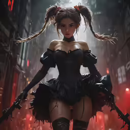 a woman in latex is posing on a dark street