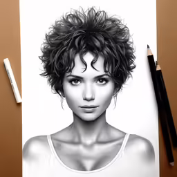 a pencil drawing of a female head with short hair