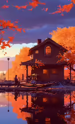 a house is reflecting the sky and tree