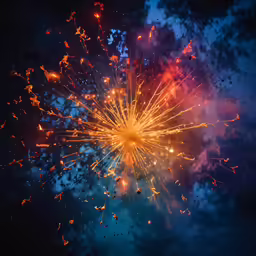 colorful firework exploding from blue sky during night