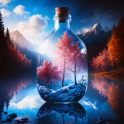 an image of a tree and water inside a bottle