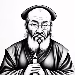 a drawing of a man wearing glasses and a hat