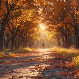 the person in the forest is walking down the street