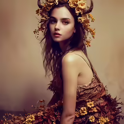 a beautiful young woman wearing horned horns and dress
