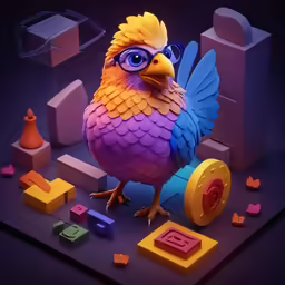 a digital rendering of a bird with a lot of shapes