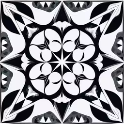 an abstract black and white artwork with an intricate design