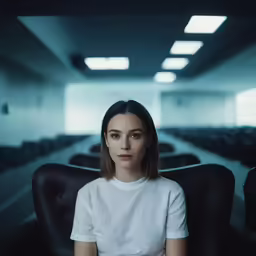 woman seated in conference room looking to the side