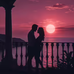 couple in silhouette with sunset in the background