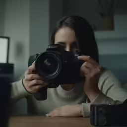 a young woman taking pictures on her digital camera