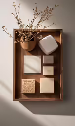the inside of a wooden box containing a piece of paper