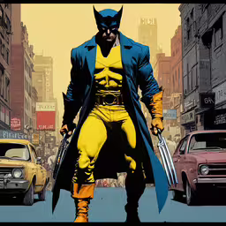 a superhero is coming out from the city,an image of a wolverine man walking in the street