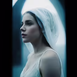 a woman with a veil on her head