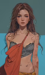 the image shows a drawing of a girl with blood on her face