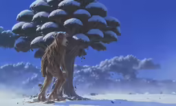 a picture of a very furry animal by the snow
