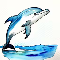 a watercolor painting of a dolphin jumping out of the water,a watercolor drawing of a dolphin jumping out of the water