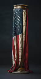 two flags on the table, each displaying gold or silver stars