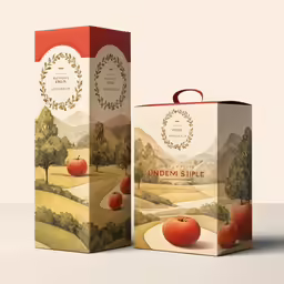 a white box has a red handle and a apple on it