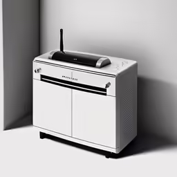 the radio is on top of the cabinet