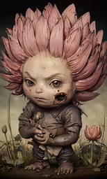 a digital painting of a baby creature with a pink mohawk