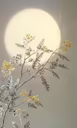 a full moon setting behind a bare tree