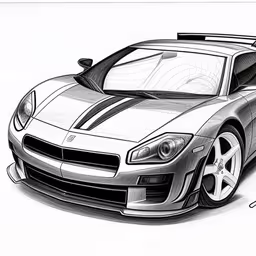 a drawing of a chevrolet car,drawing of a sports car front quarter view