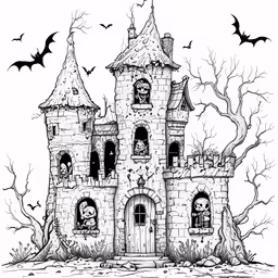 a spooky castle for kids to color in