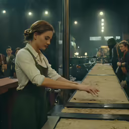 a young woman working on a piece of meat