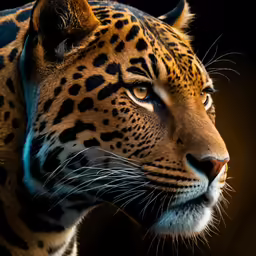 a black and brown leopard staring at something