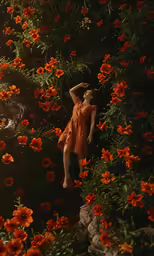 there is a woman laying in the flowers