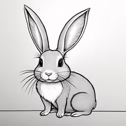 a drawing of a rabbit sitting on the floor