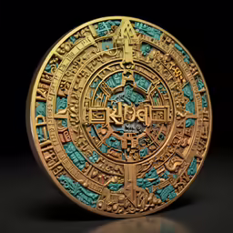 a golden plate with a circular design in the center