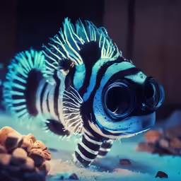 a zebra fish swimming along in water