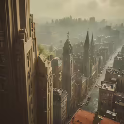 a photo of a city skyline with many old buildings