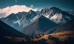 view from a high altitude mountain range with several pine trees