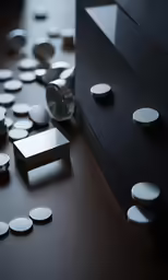 several pills are laid out on a table