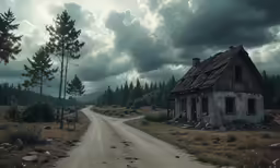 a house with a dirt path to it by the road