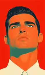 an orange and green colored background with the male face to be in profile