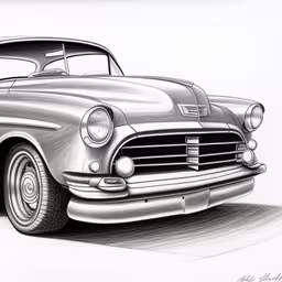 an old car that is parked on the road,the classic car has an interesting front wheel drive