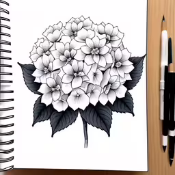 a drawing of a hydrant in black and white on paper,this is a drawing of a flower