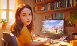 a girl at her computer on the desk