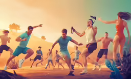 there are many people in motion on this virtual reality