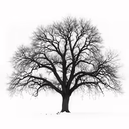 black and white photograph of tree in snow