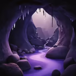 light streams out of a cave between boulders