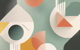 geometric shapes against green wallpaper with circles and small round objects
