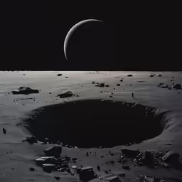 a crater is in the middle of the moon, and one is half way above it