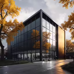 an artistic photograph of a building with large windows