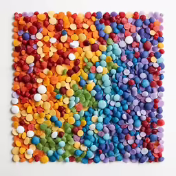 a colorful display with various colored balls all over it
