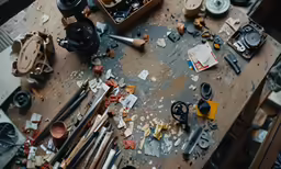 a table that has many tools on it