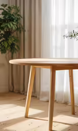 a small plant is on the top of a round table